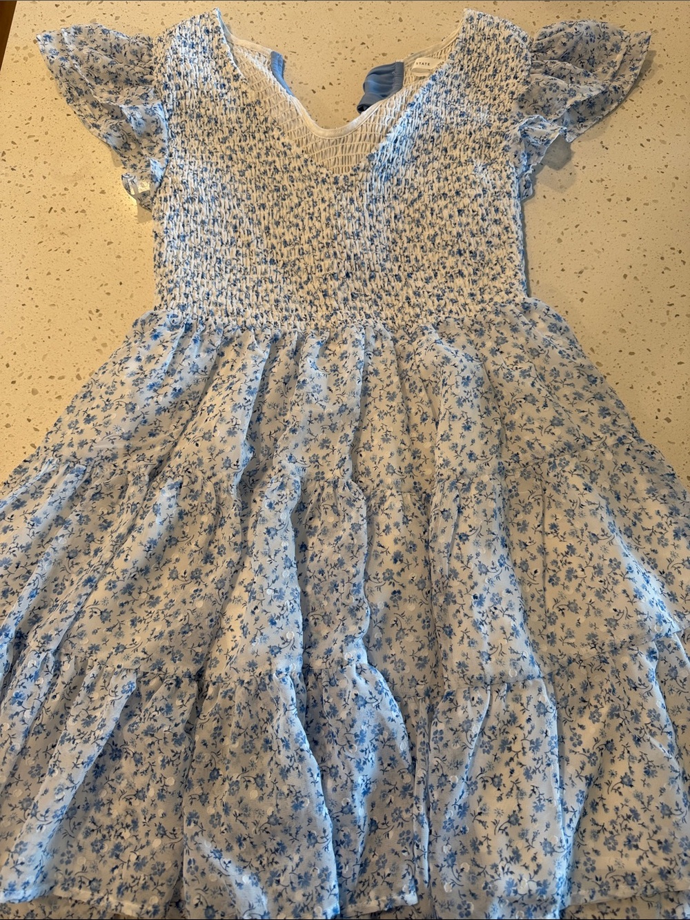 Altar'd State Blue Floral Smocked Tiered Dress